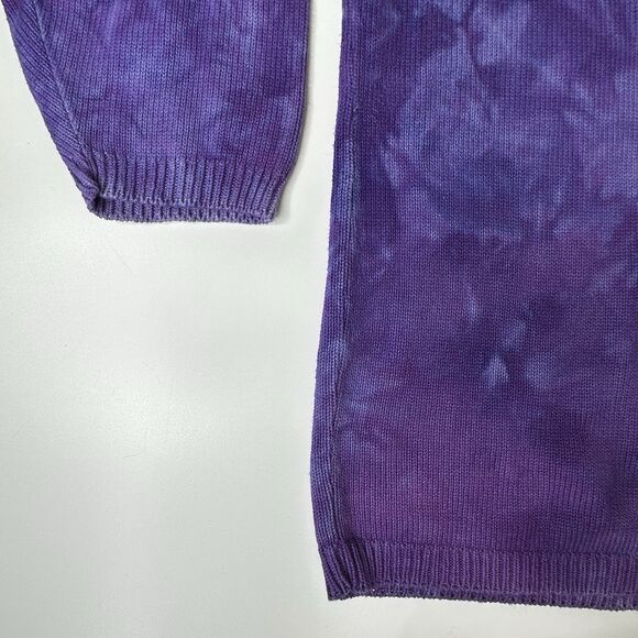 Vtg Art Express Purple Tie Dye Knit Sweater One Size Fringe 80s Statement USA - Picture 8 of 13